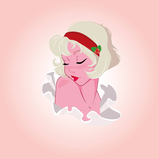 Cute litle blonde Girl in Red ribbon - Vektor, Bild