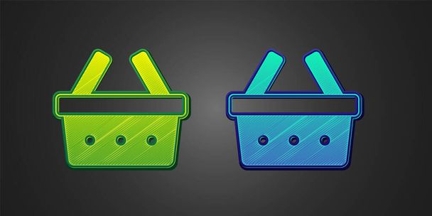Green and blue Shopping basket icon isolated on black background. Online buying concept. Delivery service sign. Shopping cart symbol.  Vector - Vector, Image
