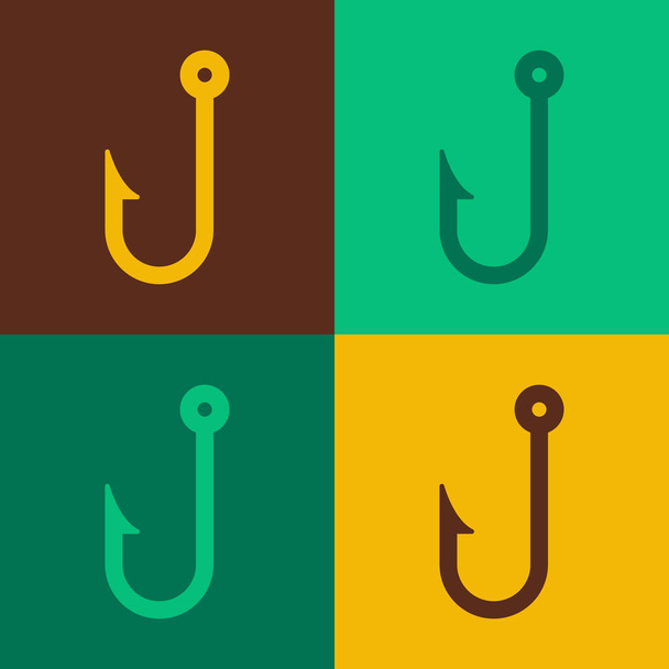 pop art Rybářský hák ikona izolované na barevném pozadí. Rybářské náčiní. Vektor - Vektor, obrázek