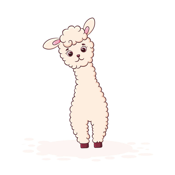Cute cartoon llama isolated on white background. Llama illustration for children's clothing. - ベクター画像