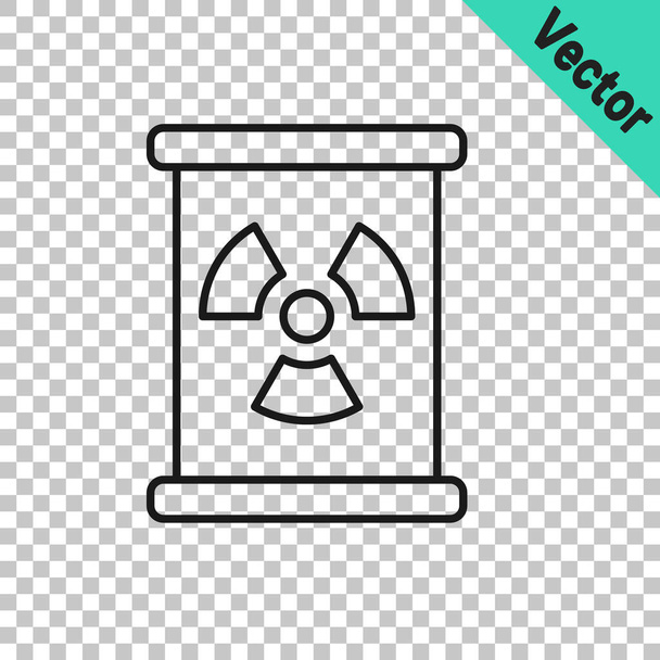 Linha preta Resíduos radioativos em barril ícone isolado em fundo transparente. Um barril de lixo tóxico. Emissões radioactivas de lixo, poluição ambiental. Vetor - Vetor, Imagem