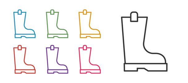 Set line Waterproof rubber boot icon isolated on white background. Gumboots for rainy weather, fishing, gardening. Set icons colorful. Vector - Vetor, Imagem