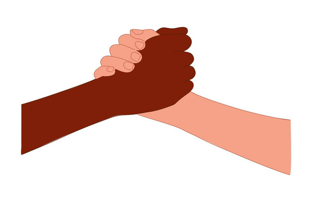 Interracial couple holding hands. Black and white handshake. Love, relationship, friendship, unity concept. Modern Minimalist vector illustration isolated on white background. - Vektor, Bild