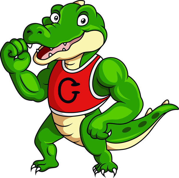 Wektor Ilustracja krokodyla postać z kreskówki maskotka mięśni ciała - Wektor, obraz