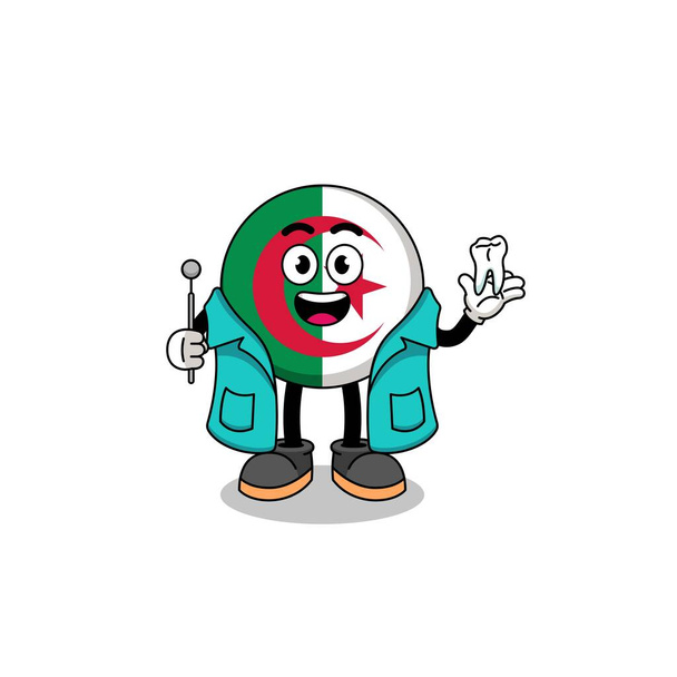 Cezayir bayrak maskotunun bir dişçi olarak tasviri, karakter tasarımı - Vektör, Görsel