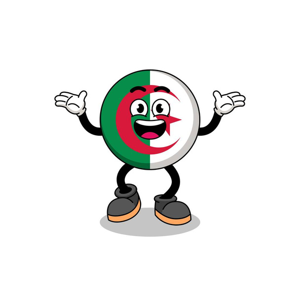algeria σημαία κινουμένων σχεδίων που αναζητούν με ευτυχισμένη χειρονομία, το σχεδιασμό του χαρακτήρα - Διάνυσμα, εικόνα