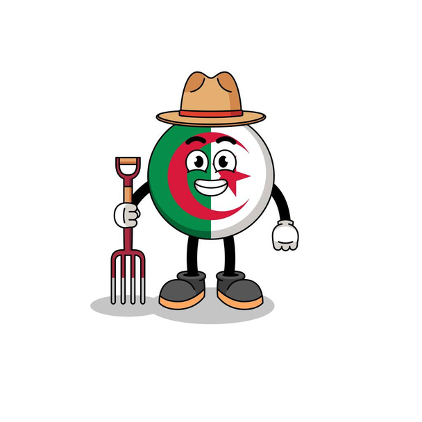 Κινούμενο σχέδιο μασκότ του αγρότη σημαία της Αλγερίας, το σχεδιασμό του χαρακτήρα - Διάνυσμα, εικόνα