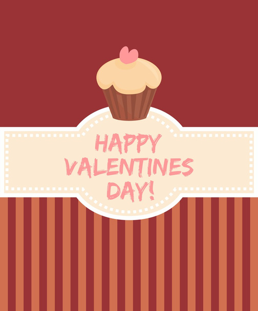 Happy valentines day vector card with sweet cupcake - Vector, imagen