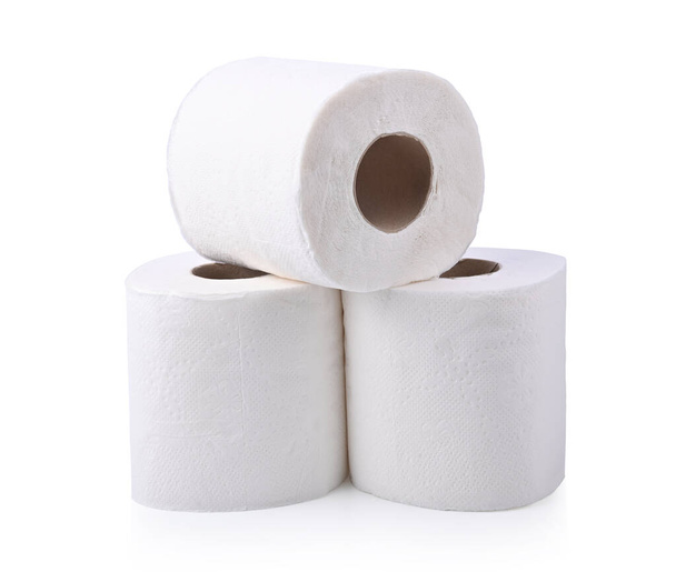 Papel higiénico, tejidos blancos aislados sobre fondo blanco - Foto, Imagen