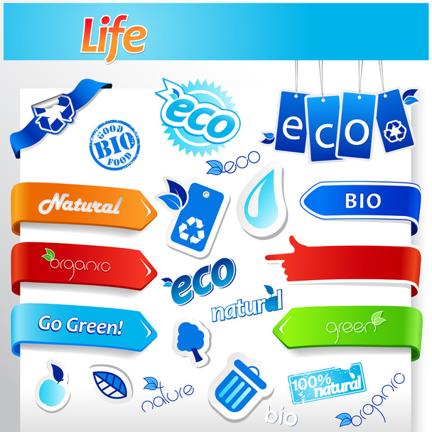Set of blue ecology icons. - Vector, afbeelding