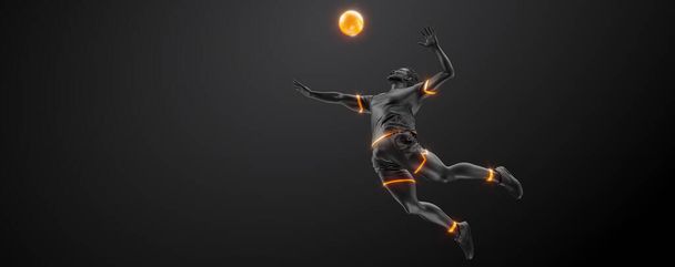 Abstract silhouette of a volleyball player on black background. Volleyball player man hits the ball. - Valokuva, kuva
