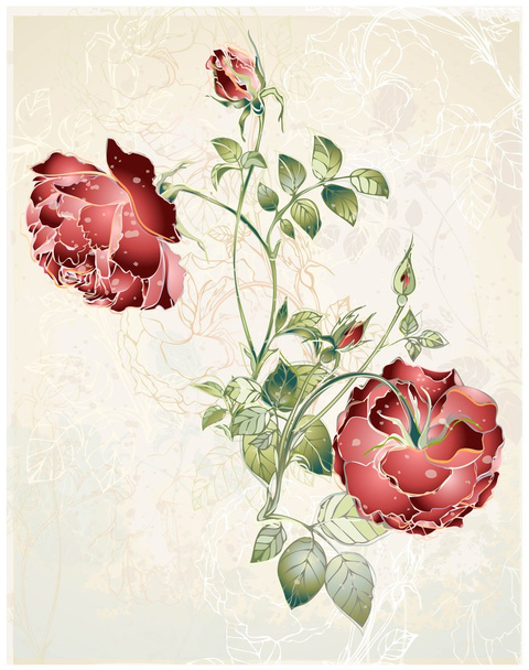 Greeting card with rose. Illustration roses. - Vetor, Imagem
