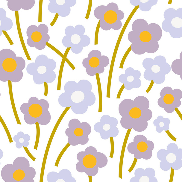 Seamless pattern with blue and lilac abstract flowers on a white background, vector. - Vektor, obrázek