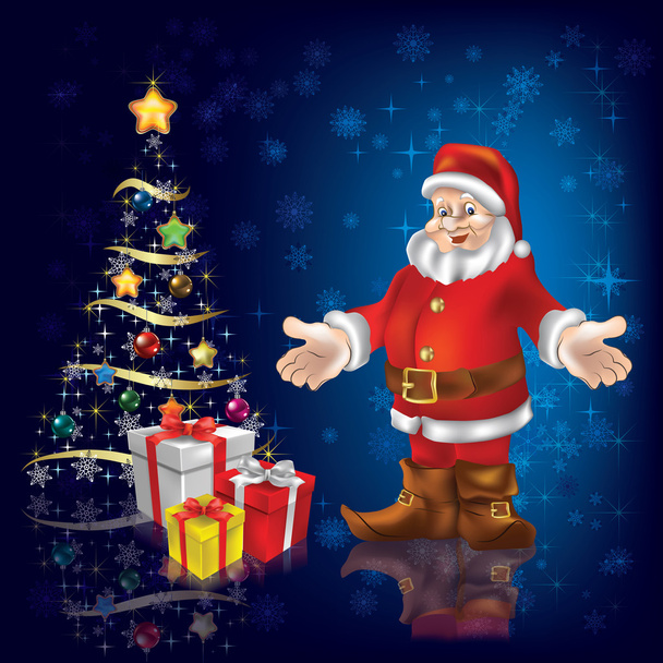 Weihnachtsbaum mit Weihnachtsmann und Geschenken - Vektor, Bild