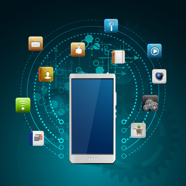 mobile device with a set of flat icons - Vector, Image
