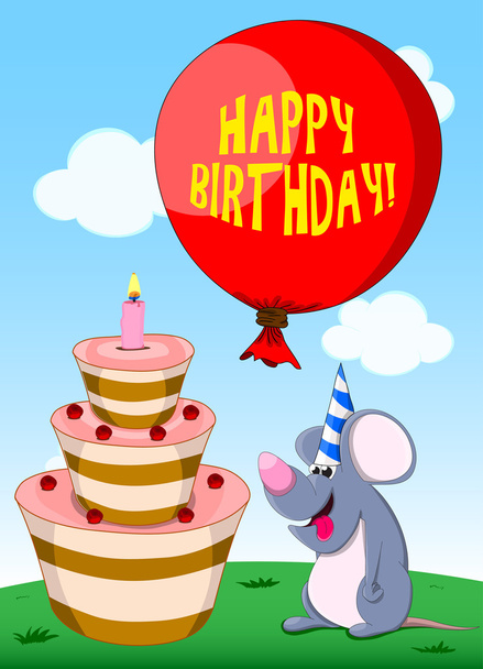 Holiday Card with mouse and cake - Vector, afbeelding