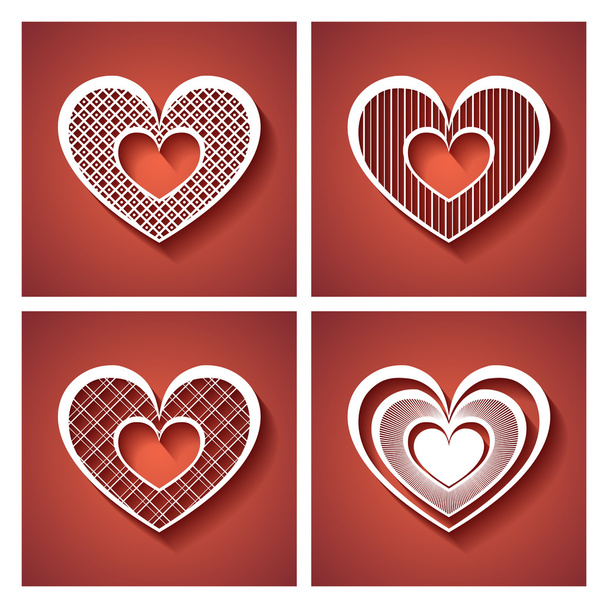 Set of Deco Hearts on Red Background. - Vektori, kuva
