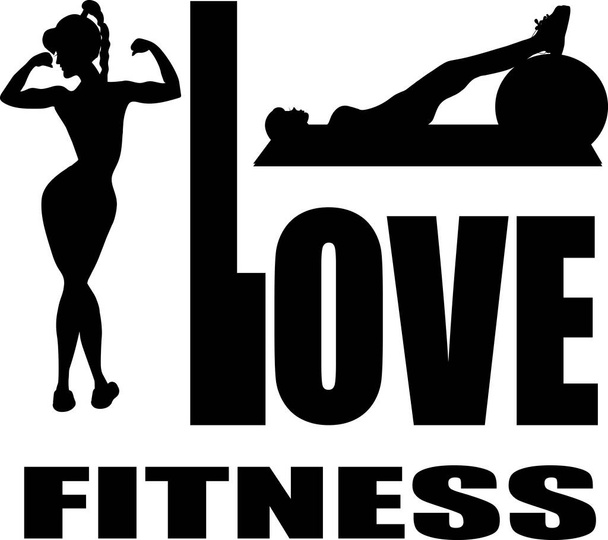 I love fitness. Girls go in for fitness, monitor their health. Black silhouette - Foto, afbeelding