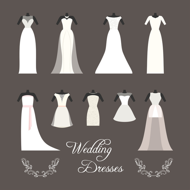 Set of wedding dresses isolated vector illustration - Vector, afbeelding