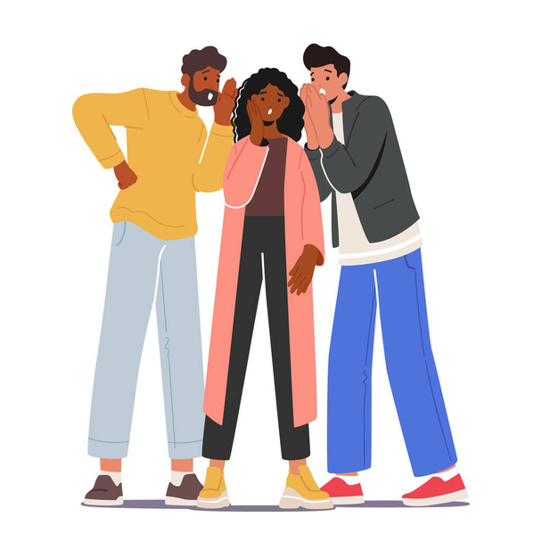 Group Of Characters Whispering Amongst Themselves, Sharing Secrets or Gossips. People Standing Close Together With Heads Leaned In, Suggesting Hushed Tone Of Conversation. Cartoon Vector Illustration - Vector, Image