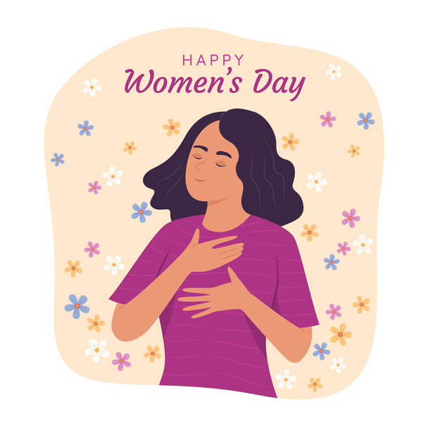 Uluslararası Kadınlar Günü için Serene Woman Concept Illustration - Vektör, Görsel