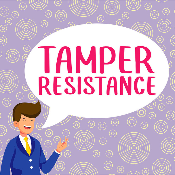 Escrevendo exibindo texto Tamper Resistência, Internet Concept resilent to physical harm, ameaças, intimidação, ou persuasão corrupta - Foto, Imagem