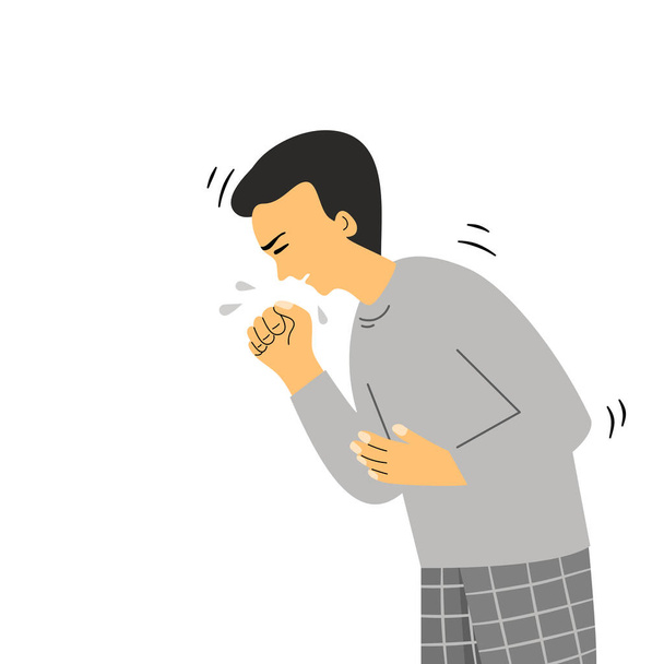 Isolated of a coughing man, flat vector illustration. - Vector, imagen