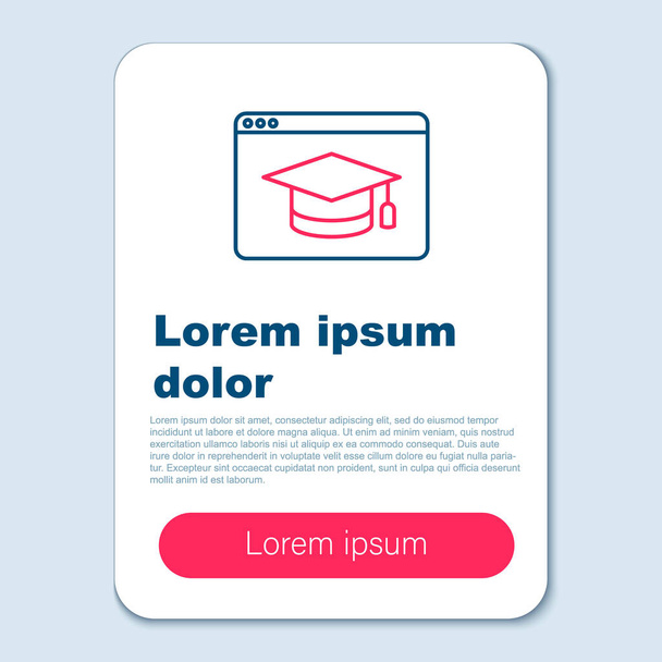 Line Online education and graduation icon isolated on grey background. Online teacher on monitor. Webinar and video seminar learning. Colorful outline concept. Vector - Vector, Image