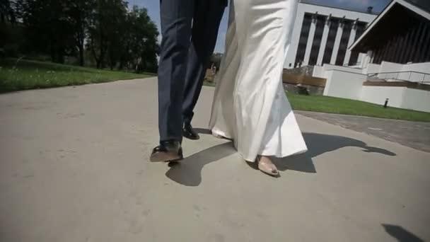Just married couple walking. Slow motion - Felvétel, videó