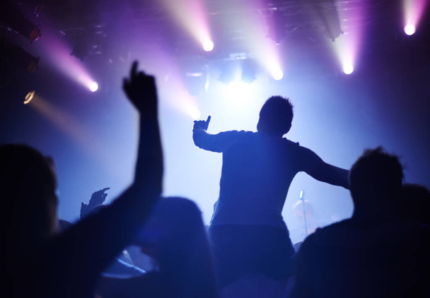 Lets bring the house down. adoring fans at a rock concert - Foto, Bild