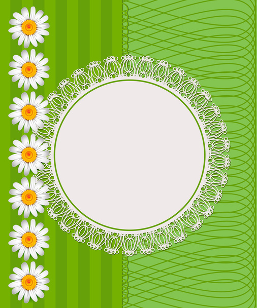 Greeting card with daisies and abstracts background. Chamomile f - Vector, Image