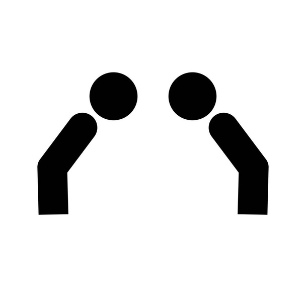 Silhouette Ikone von zwei Menschen, die sich verbeugen. Japanischer Gruß. Editierbarer Vektor. - Vektor, Bild