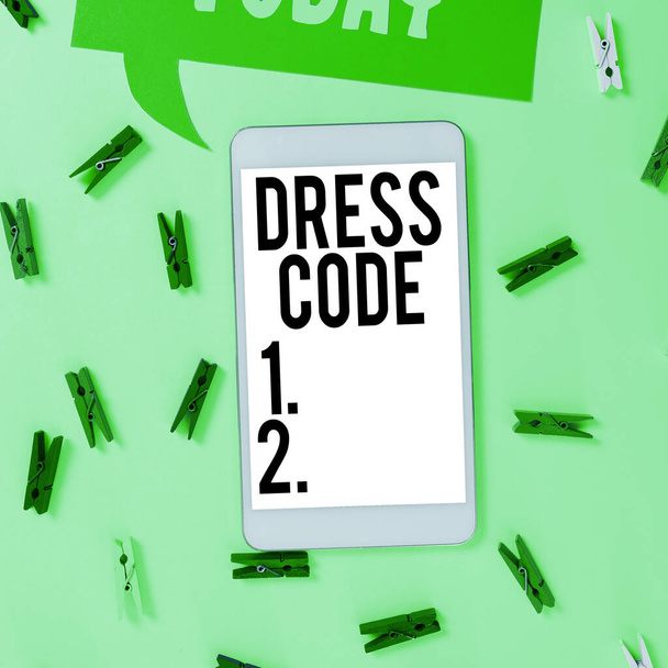 Inspirace ukazující znamení Dress Code, obchodní přehlídka akceptovaný způsob oblékání pro konkrétní příležitost nebo skupinu - Fotografie, Obrázek