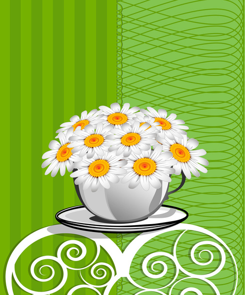 Greeting card with daisies and abstracts background. Chamomile f - Vector, Image