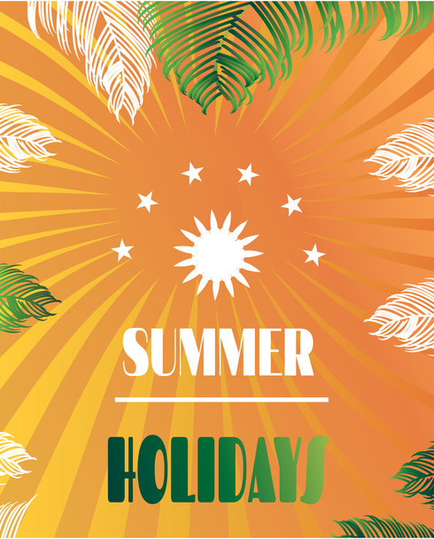 Card - colorful summer background with palm leaves, sun and text Summer Holidays - Vettoriali, immagini