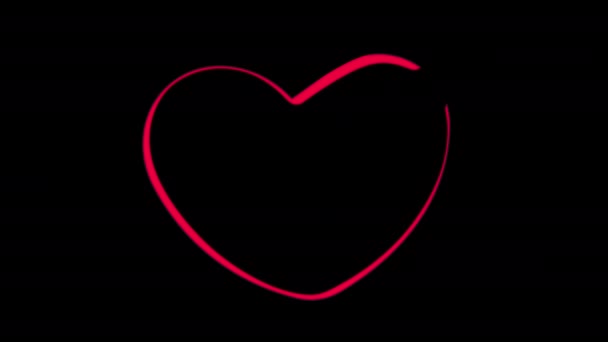 黒を背景に描かれた手描きのハートのアニメーション。心臓だ。色の変更. - 映像、動画