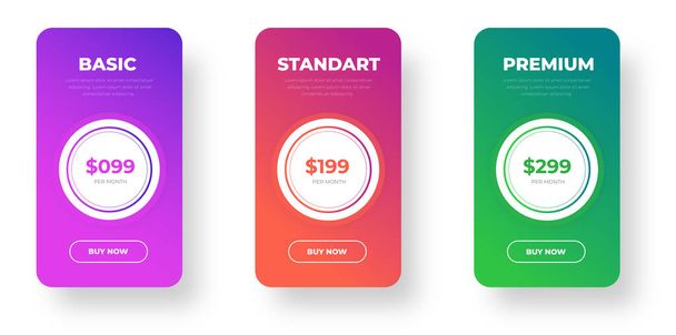 pricing table and pricing chart Price list vector template for web or app. Ui UX design tables with tariffs, subscription and business plans. Comparison business web plans, 3 column grid design. - Vektori, kuva