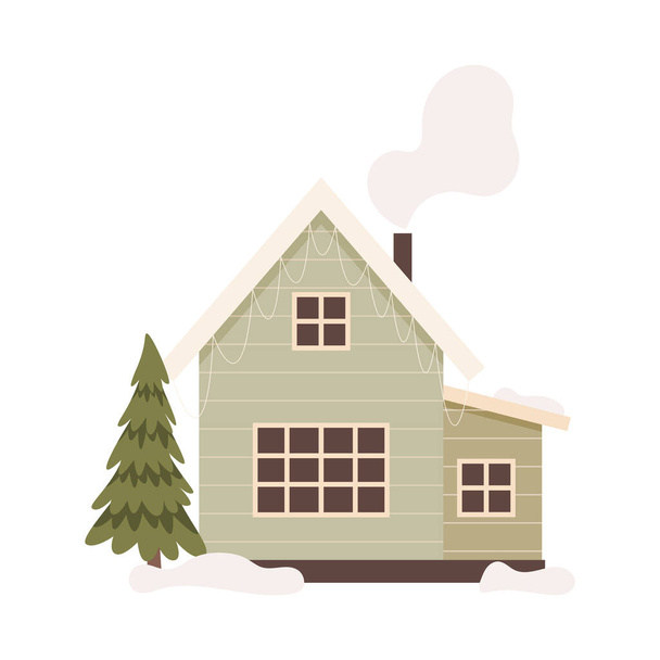 Scandinavian forest wood winter cabin. Vector illustration  - Vector, Image