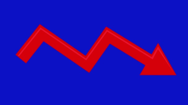 animation of a red arrow with downward trend on a blue chroma key background - Séquence, vidéo