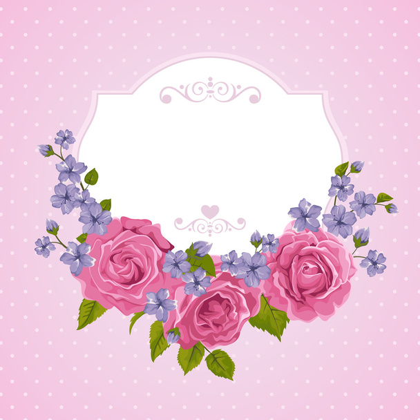 Blossoming roses with spring flowers on white. Vector illustration. - Vektor, obrázek