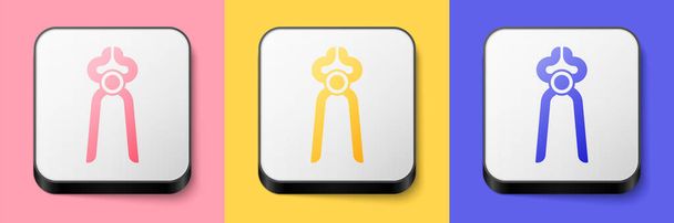 Isometric Blacksmith pliers tool icon isolated on pink, yellow and blue background. Square button. Vector - Vecteur, image