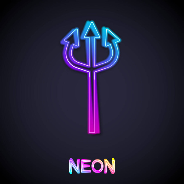 Glowing neon line Trident devil icon isolated on black background. Happy Halloween party.  Vector - Vector, Image