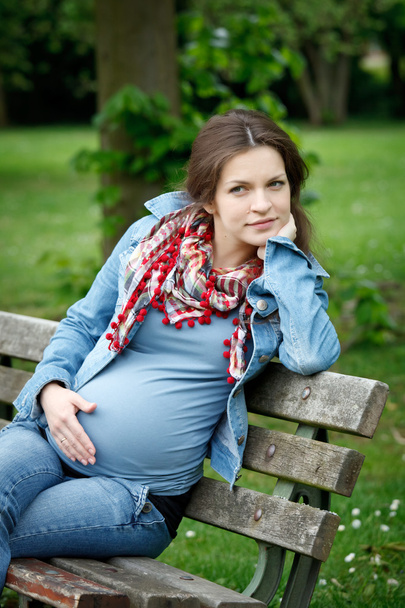 Pregnant woman relaxing in the park - Foto, imagen