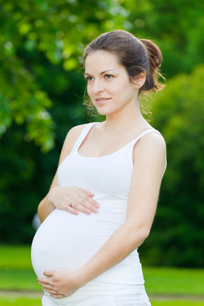 Beautiful pregnant woman in the park - Photo, image