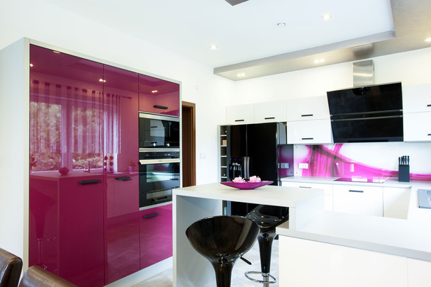 Modern kitchen with purple elements - Fotoğraf, Görsel