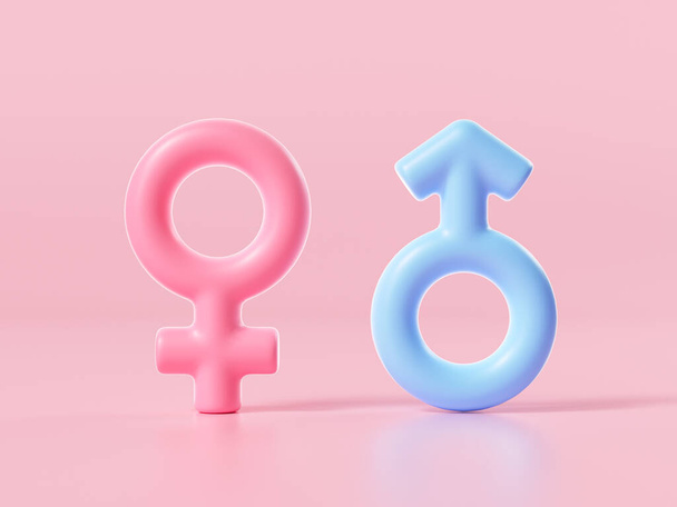 Icona simbolo maschile e femminile su sfondo rosa. Illustrazione rendering 3d - Foto, immagini