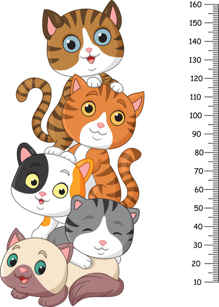 Vector illustration of Cartoon cute cats with meter wall - Vector, Image