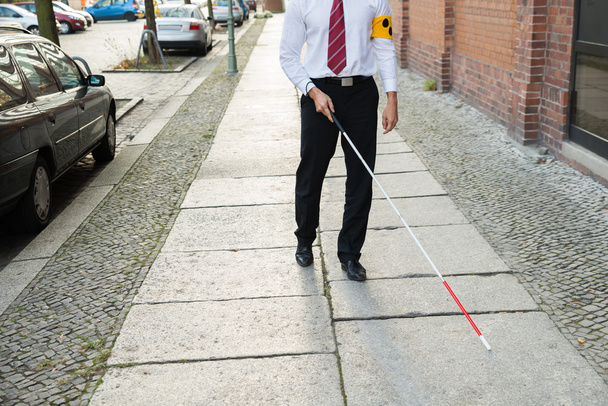 Blind Man Walking On Sidewalk - Foto, Imagen