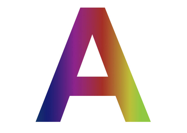 Litera A alfabetu wykonanego z kolorów tęczy, z różowym, niebieskim, czerwonym, żółtym, zielonym odizolowanym białym tłem - Zdjęcie, obraz