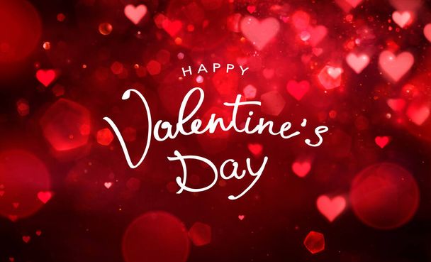 Happy Valentines Day Handwriting Text In Abstract Defocused Red Background - Photo, Image